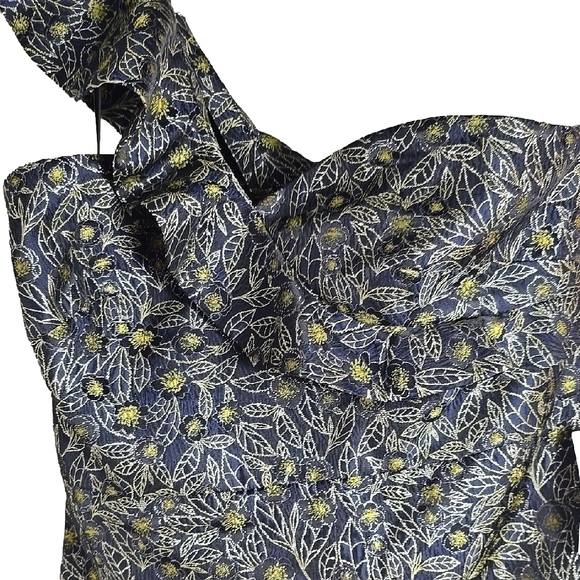 Monique Lhuillier Blue and Gold Sequin One Shoulder Cocktail Dress - Picture 10 of 11